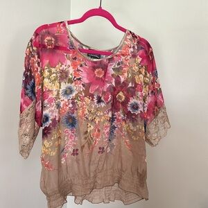 ANGIE Sheer Tan and Multicolored Flowers size L
